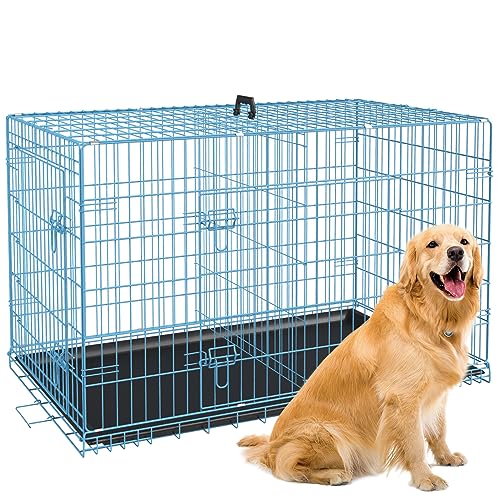 BestPet 42 Inch Folding Metal Wire Dog Crate with Double-Door and Removable Tray O49217