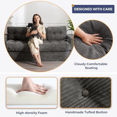 MAXYOYO 3 Seater Boneless Floor Sofa with Tufted Cushion, Beige A96326