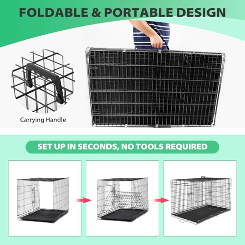 BestPet 42 Inch Folding Metal Wire Dog Crate with Double-Door and Removable Tray O49217