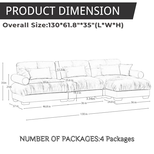 130" Modular Sectional Sofa with Movable Ottoman, Velvet Upholstered, Green Y4976