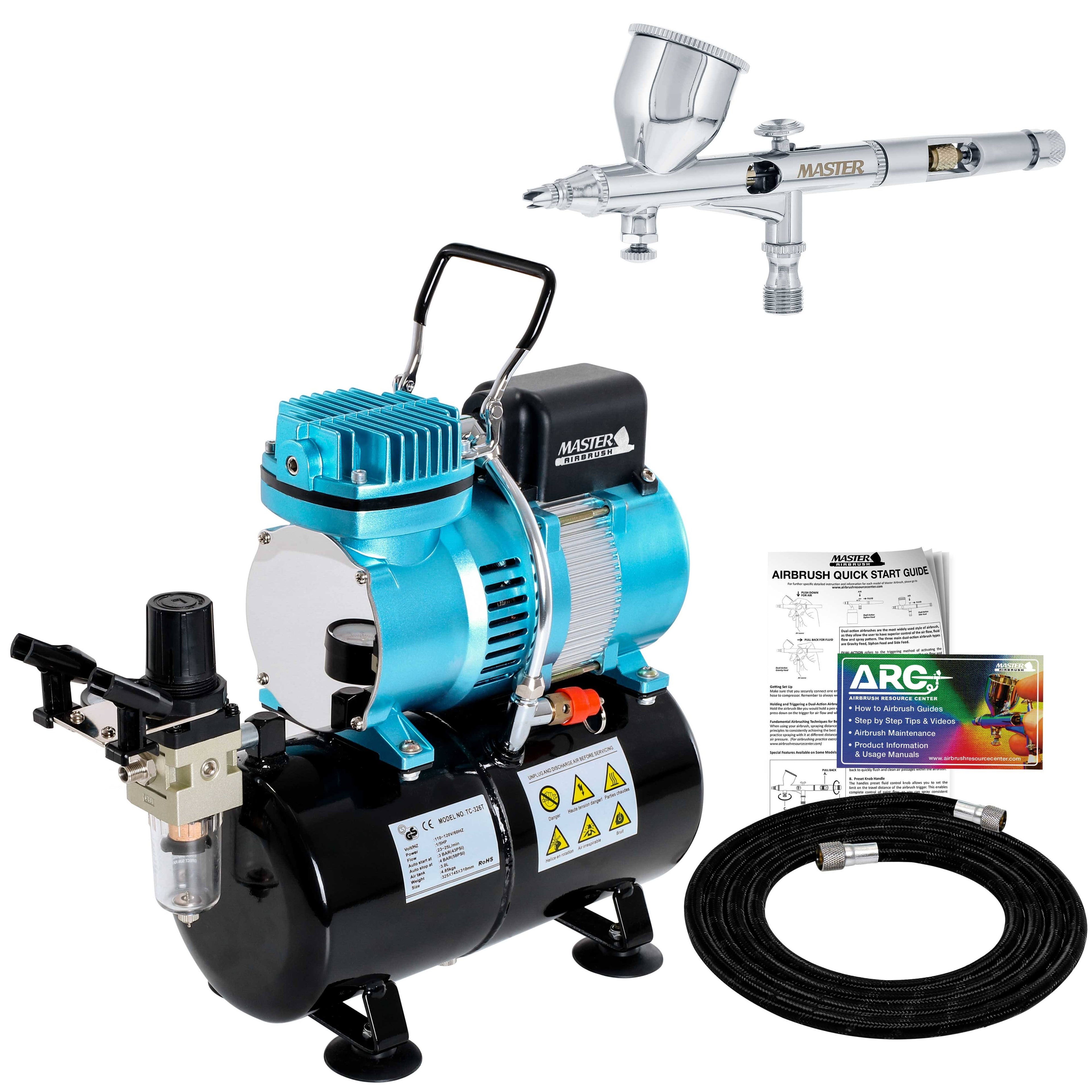 Fine Detail 0.2 Dual-Action Gravity Airbrush Kit Tank Air Compressor Auto Paint - Megean