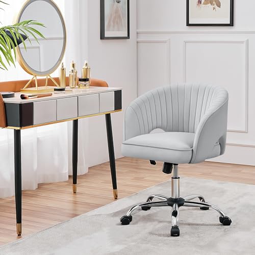 Yaheetech Velvet Vanity Chair with Wheels for Bedroom Cream U9976