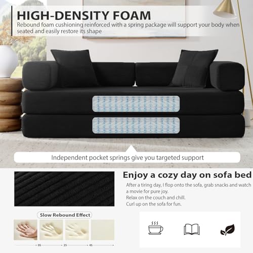 4-in-1 Folding Convertible Sofa Bed, 78 Inch Corduroy Loveseat Sleeper, Beige Y504328
