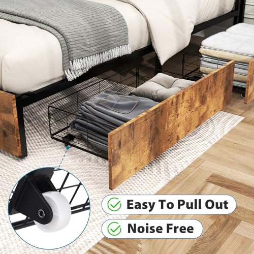 Queen Size Bed Frame with 4 Storage Drawers, LED, Charging Station, Gray L1115