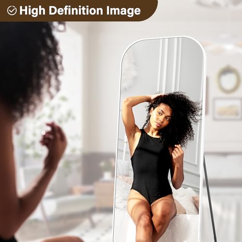 Full Length Mirror 56x21 Inch Arched Floor Standing Wall Mountable Black J48657