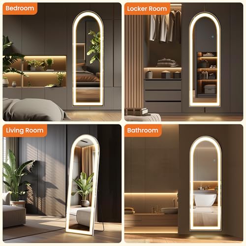 Arched Full Length Mirror with LED Lights, 60"x16" Floor Mirror with Stand T719302