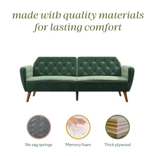 Novogratz Tallulah Memory Foam Futon Convertible Couch, Camel Faux Leather F5939