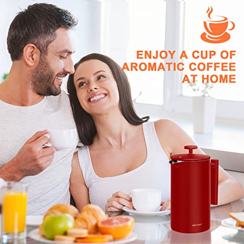 Secura French Press Coffee Maker, 34oz Stainless Steel Insulated, Silver W447