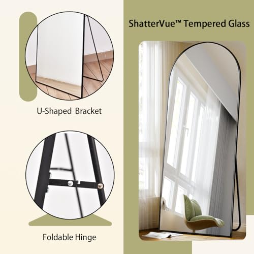 BEAUTYPEAK 65"x24" Arched Full Length Floor Mirror, Black D361