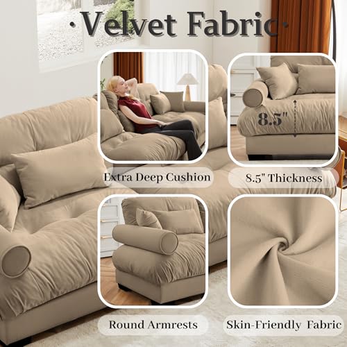 130" Modular Sectional Sofa with Movable Ottoman, Velvet Upholstered, Green Y4976
