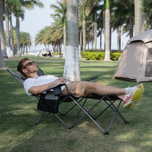 Reclining Camping Beach Chair with Footrest, Pillow and Cup Holder W80265