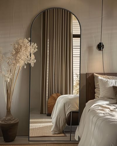 Arched Full Length Floor Mirror 76"x34" Black Freestanding I957
