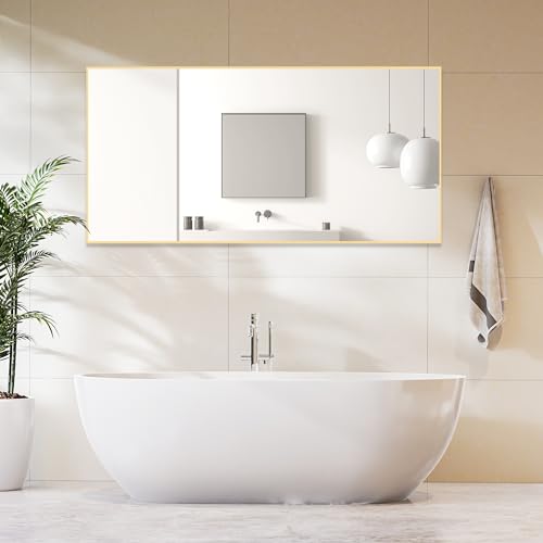 Sweetcrispy 64"x21" Arched Full Length Mirror, Standing or Leaning, Gold U4556