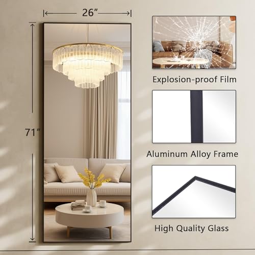 Koonmi Large Full Length Mirror with Stand, Aluminum Alloy Frame, Black G7504