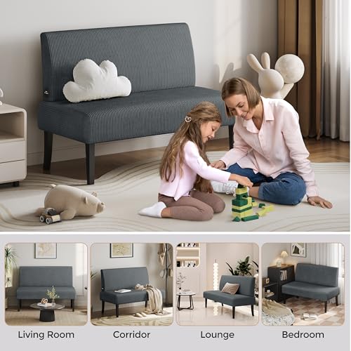 Yaheetech Small Mini Sofa Couch Armless Loveseat Futon Corduroy Beige M329389
