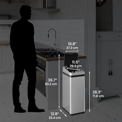 iTouchless 13 Gallon Stainless Steel Automatic Kitchen Trash Can with Lid and Odor Filter G12862