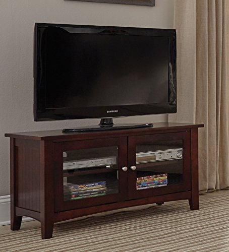 Shaker Cottage TV Stand, Espresso, Hardwood Media Console with Glass Cabinet K52752