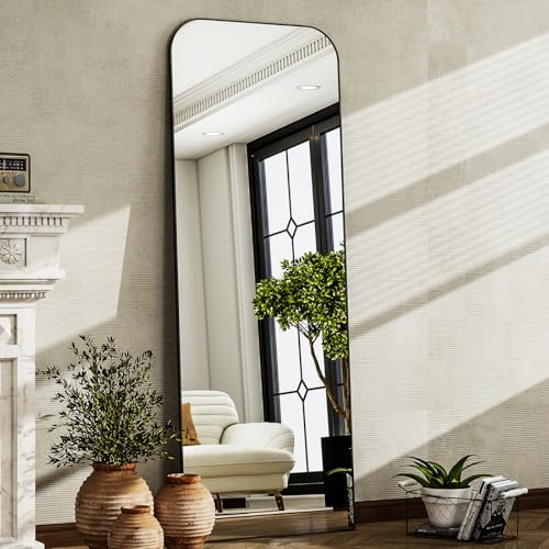 HARRITPURE 57"x20" Full Length Mirror Full Body Mirror Top Rounded Corner Aluminum Frame Hanging or Leaning Wall Floor Mirror with Stand for Living Room Bedroom Cloakroom,Gold