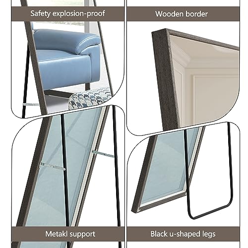 WIIS' IDEA Full Length Mirror with Stand, 59"x16" Floor Mirror, Black O584483