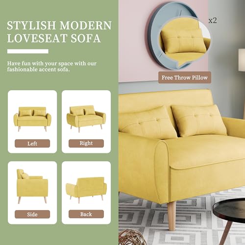 Vongrasig 47" Modern Loveseat Sofa, Mid Century Linen Fabric, Dark Gray O910