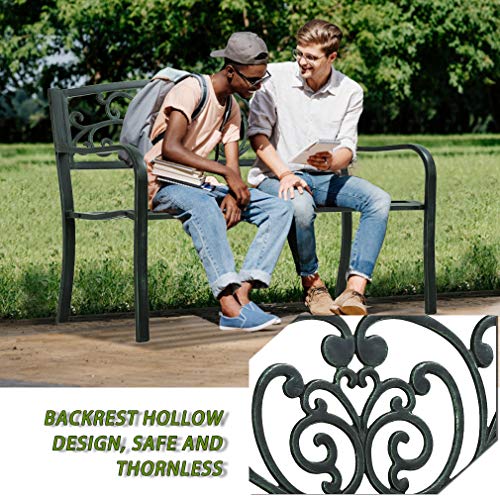 Outdoor Metal Garden Bench with Steel Frame J546097