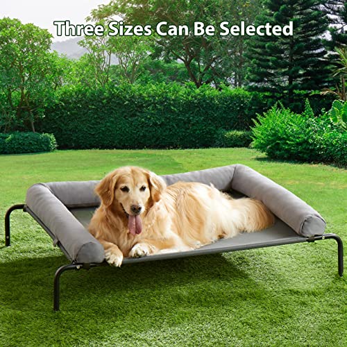 Cooling Elevated Dog Bed for Large Dogs, Waterproof Raised Cot with Headrest, Grey W43220