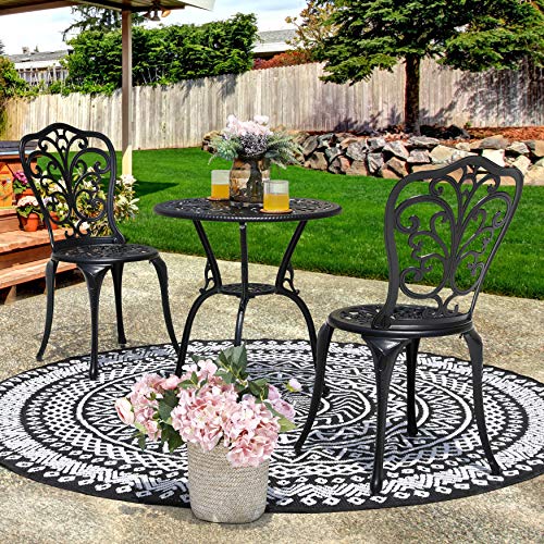 NUU GARDEN 3 Piece Cast Aluminum Bistro Set with Umbrella Hole, Black N80118