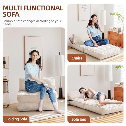 GYUTEI Folding Sofa Bed Convertible Sleeping Chair with Corduroy Fabric, Grayish Blue E807