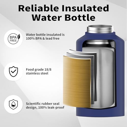 128oz Insulated Stainless Steel Water Bottle with Handle, Black W803