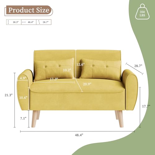 Vongrasig 47" Modern Loveseat Sofa, Mid Century Linen Fabric, Dark Gray O910