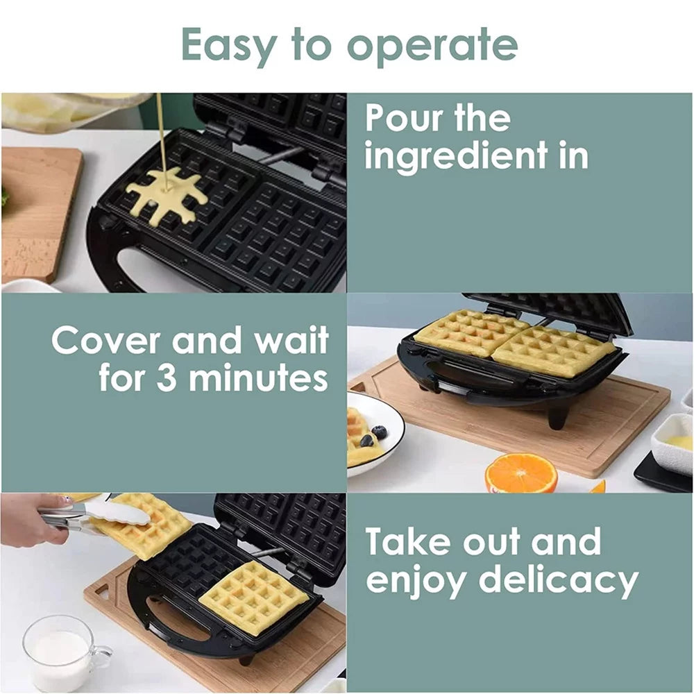 Stainless Steel Electric Breakfast Sandwich Waffle Maker O6844