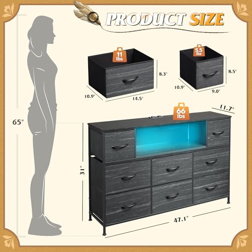 WLIVE Dresser for Bedroom with Charging Station and LED Lights, 8 Drawer R754