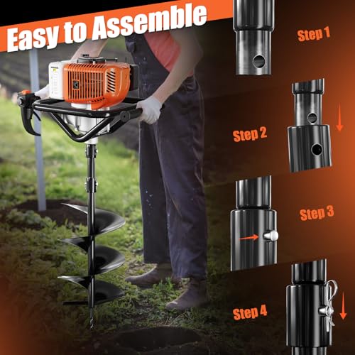 62cc Gas Powered Post Hole Digger with 2 Auger Drill Bits Q5993