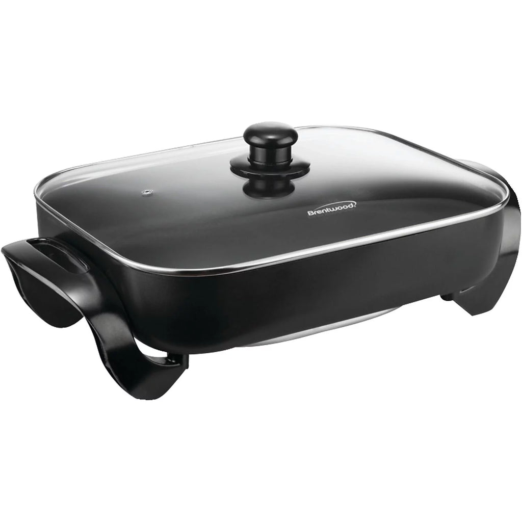 Brentwood 16" Electric Skillet with Glass Lid - Non-Stick, Adjustable Temperature, Black