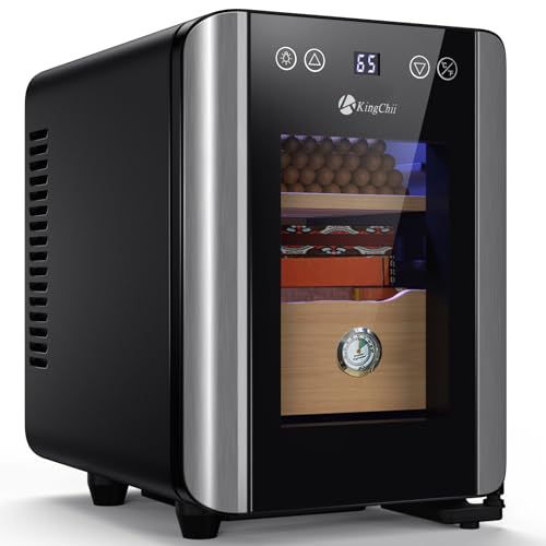 KingChii 16L Electric Cigar Humidor Cabinet with Temperature Control and Spanish Cedar Shelves H300