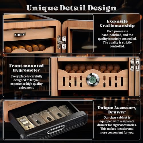 Glass Top Tabletop Cigar Humidor Cabinet with Spanish Cedar Tray, Black J2413