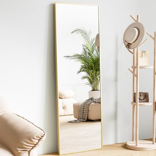 Sweetcrispy 64"x21" Arched Full Length Mirror, Standing or Leaning, Gold U4556