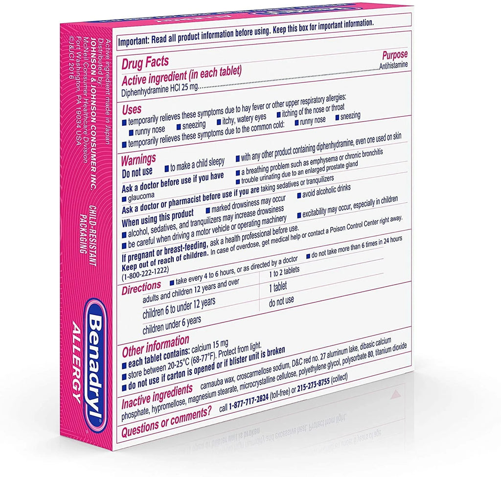 Benadryl Ultratabs Antihistamine Cold & Allergy Relief Tablets, 24 Ct W2632