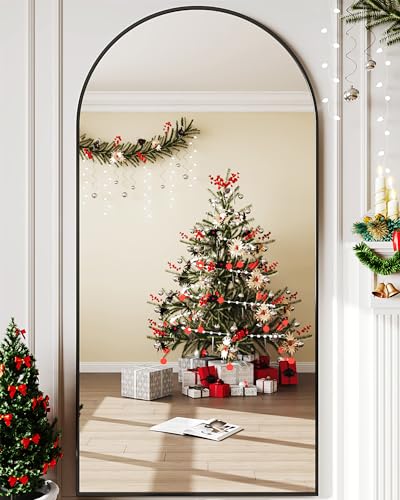 Arched Full Length Floor Mirror 76"x34" Black Freestanding I957