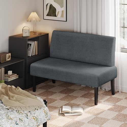 Yaheetech Small Mini Sofa Couch Armless Loveseat Futon Corduroy Beige M329389
