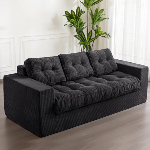 MAXYOYO 3 Seater Boneless Floor Sofa with Tufted Cushion, Beige A96326