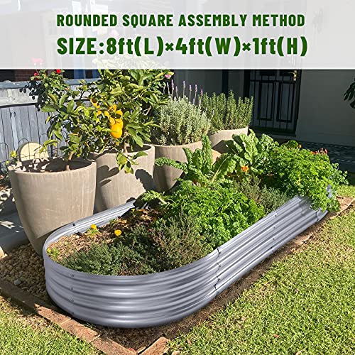Land Guard Galvanized Raised Garden Bed Kit, Oval Large Metal Planter Box U192