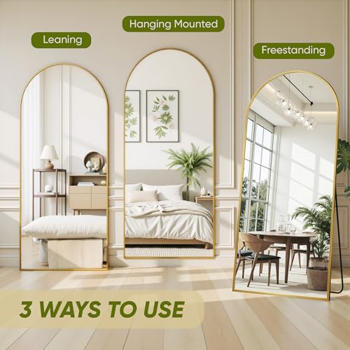 78" Oversized Arched Floor Mirror with Stand, Aluminum Frame, Black N18643