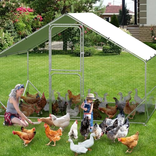 Large Metal Chicken Coop Walk-in Poultry Cage with Waterproof Cover, Double Lockable Doors X5588