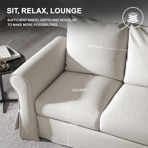 Classic 3 Seater White Slipcovered Sofa with Rolled Arm C52519
