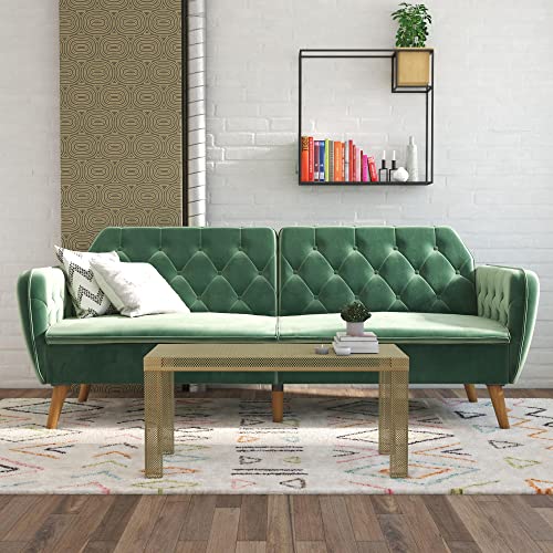 Novogratz Tallulah Memory Foam Futon Convertible Couch, Camel Faux Leather F5939