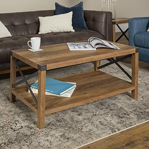 Walker Edison 64x22 Farmhouse Metal Bookcase Rustic Oak Z58533