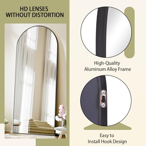 BEAUTYPEAK 65"x24" Arched Full Length Floor Mirror, Black D361