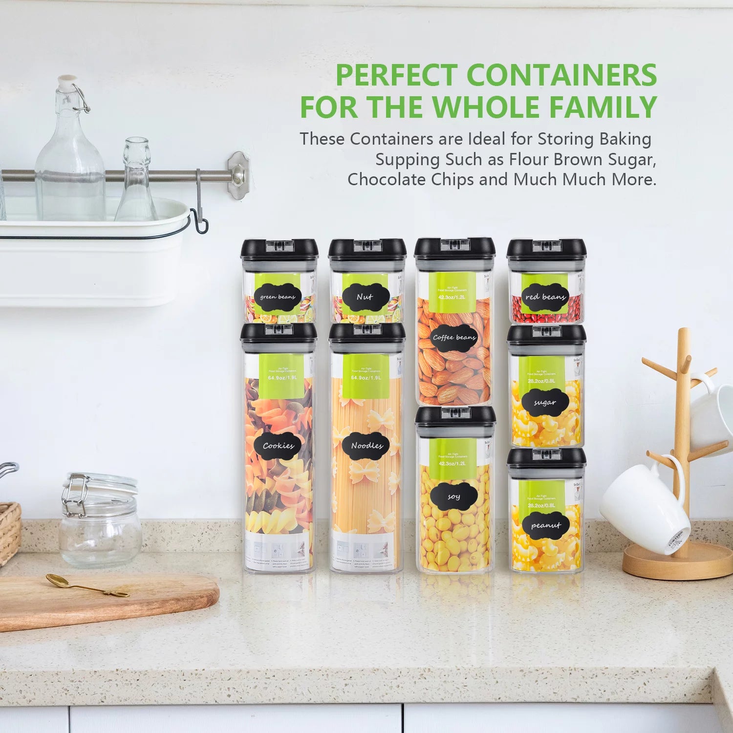 9 PCs Clear Food Storage Containers Set with Black Lid V672