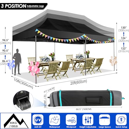 COBIZI 10x20 Heavy Duty Pop Up Canopy Tent with 6 Sidewalls, White A84790